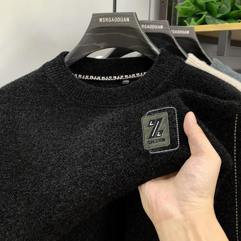 Férfi kötött pulóver kerek nyakkal, hosszú ujjú, vastag, 30% nyúl szőr