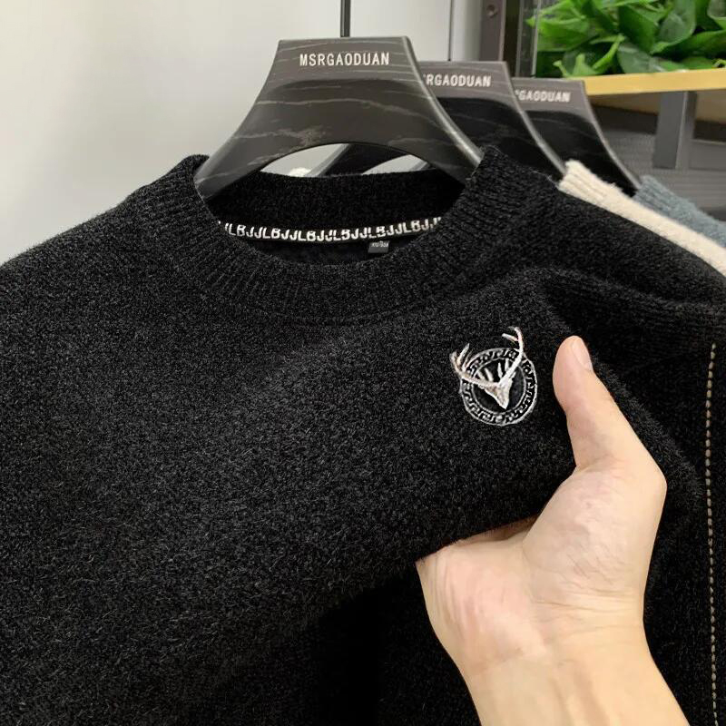 Férfi kötött pulóver kerek nyakkal, hosszú ujjú, vastag, 30% nyúl szőr