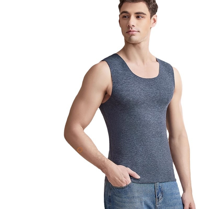 Vīriešu termiskā veste ar dubultiem slāņiem, apaļā kakla, poliestera audums, antibakteriāla funkcija, bieza audums 251–300 g/m²