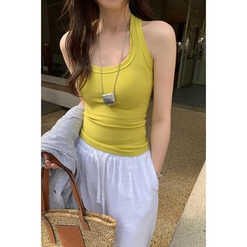 Női ujjatlan racerback felső - szűk szabás, egyszínű, akrilfonal, 2025 tavasz