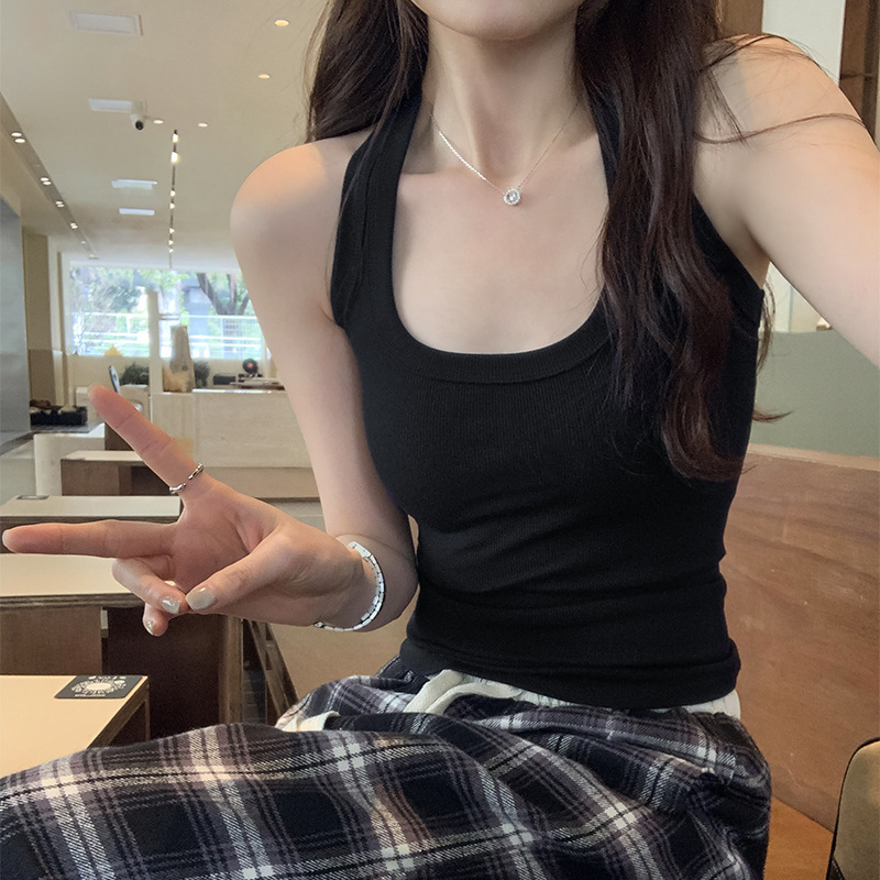 Női ujjatlan racerback felső - szűk szabás, egyszínű, akrilfonal, 2025 tavasz