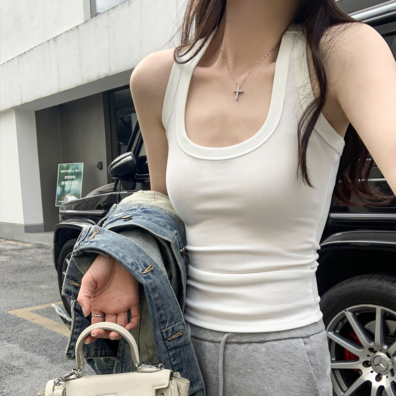 Női ujjatlan racerback felső - szűk szabás, egyszínű, akrilfonal, 2025 tavasz