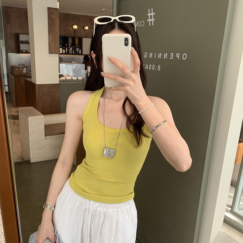 Női ujjatlan racerback felső - szűk szabás, egyszínű, akrilfonal, 2025 tavasz