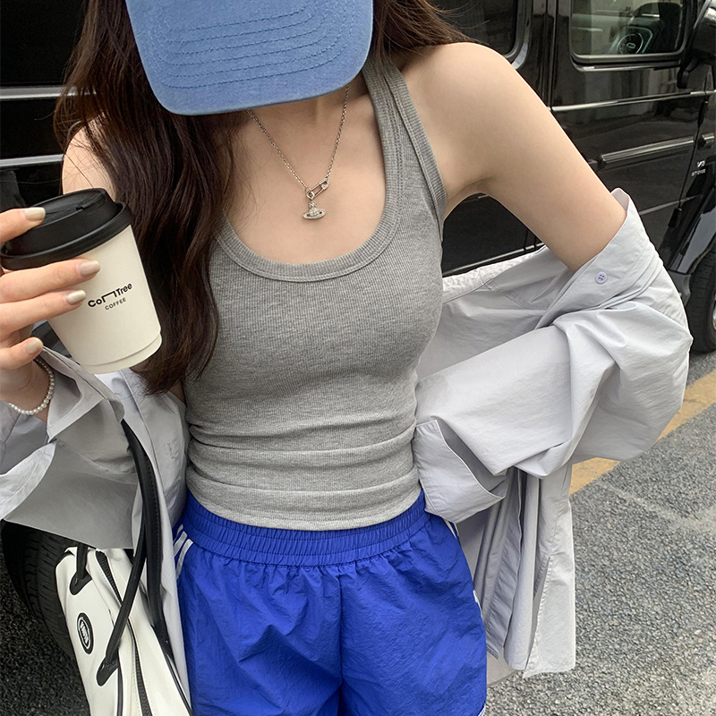 Női ujjatlan racerback felső - szűk szabás, egyszínű, akrilfonal, 2025 tavasz