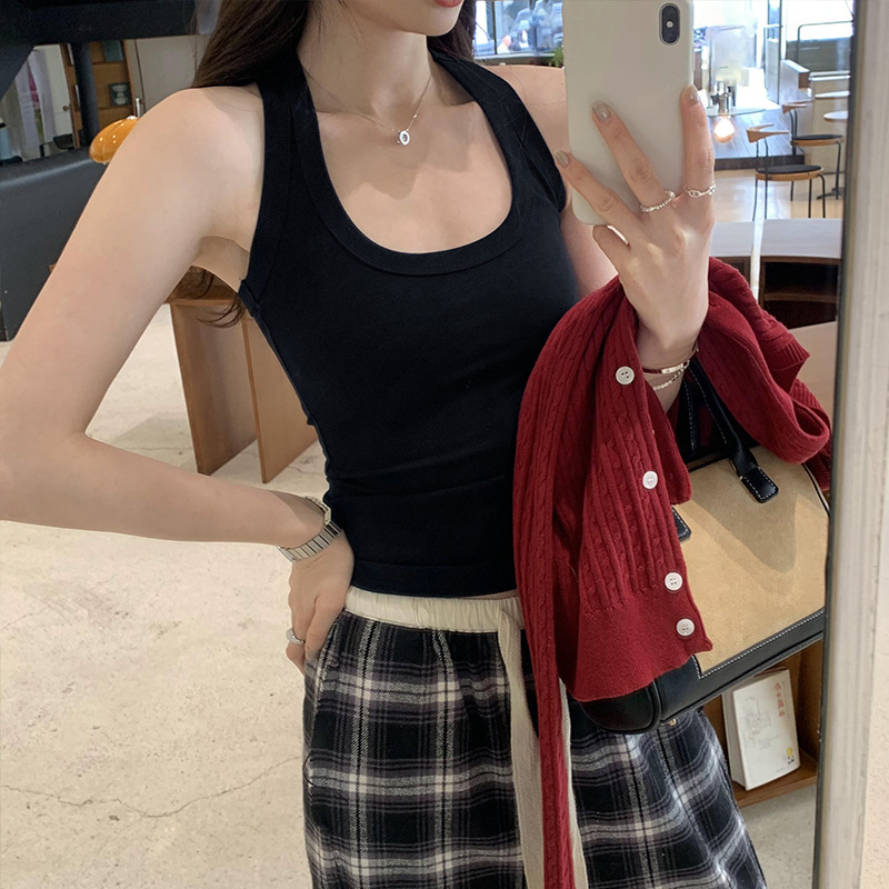 Női ujjatlan racerback felső - szűk szabás, egyszínű, akrilfonal, 2025 tavasz