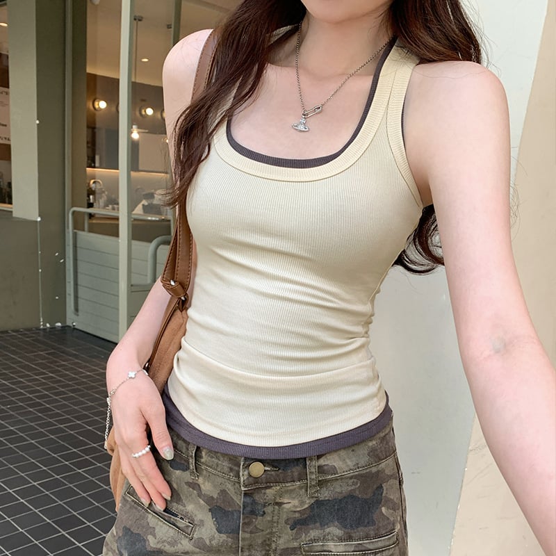 Női ujjatlan racerback felső - szűk szabás, egyszínű, akrilfonal, 2025 tavasz