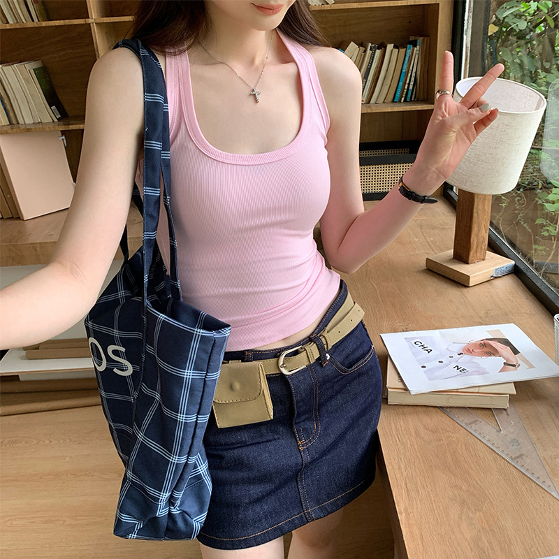 Női ujjatlan racerback felső - szűk szabás, egyszínű, akrilfonal, 2025 tavasz