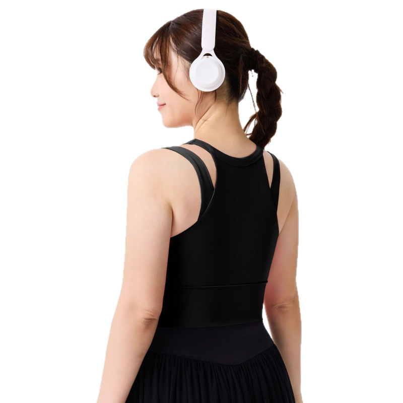 Joga krūšturis ar fiksētām kupām, glīts muguras dizains, cieša piegulšana; Materiāls: Nīlons 79% + Spandeks 21%; Audums: ķīmisko šķiedru maisījums; Garums: 40.5–41.7 cm