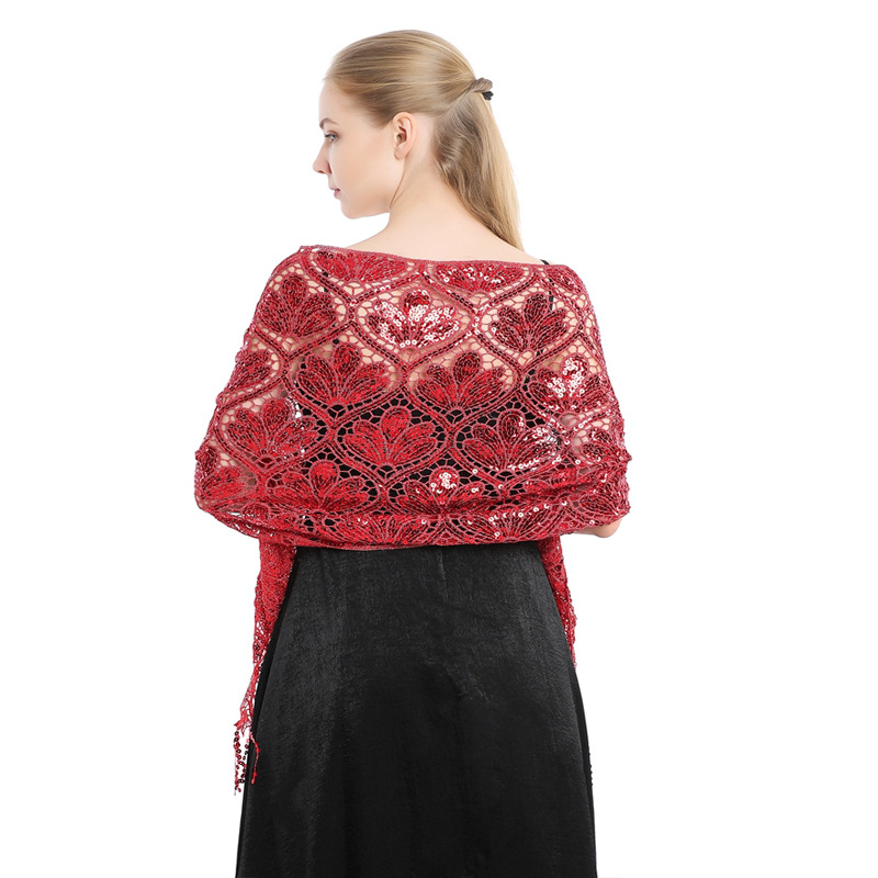 Šal s pačilićima i resicama – europski i američki stil, warp-knit poliester, prozračan, vez, vintage