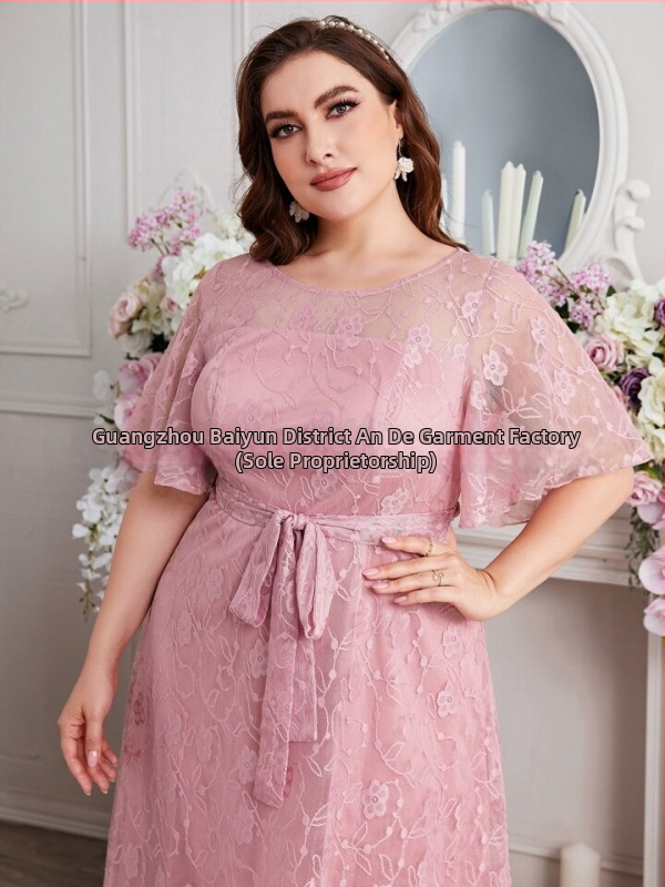 Šaty pre družičky, európsky a americký štýl, vzor s lupienkami, šifón, okrúhly výstrih, dlhá sukňa, 3/4 rukávy, elegantný štýl