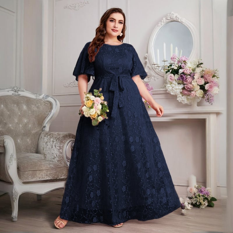 Kleita līgavai, Eiropas un Amerikas stilā, ziedlapiņu raksts šifonā, apļveida kakla izgriezums, garā svārka daļa, 3/4 garuma piedurknēm, elegants stils