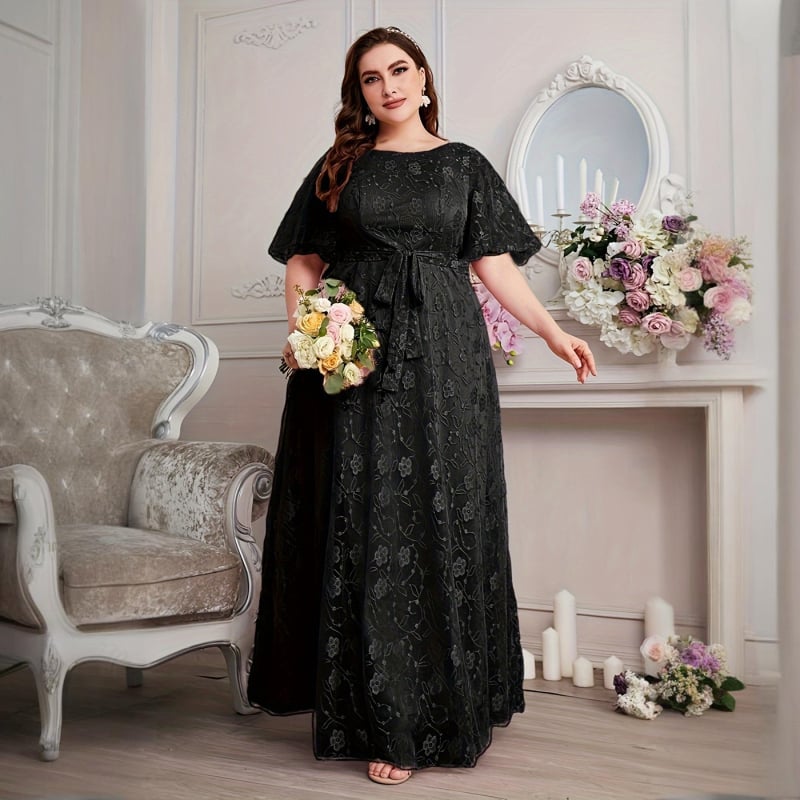 Kleita līgavai, Eiropas un Amerikas stilā, ziedlapiņu raksts šifonā, apļveida kakla izgriezums, garā svārka daļa, 3/4 garuma piedurknēm, elegants stils