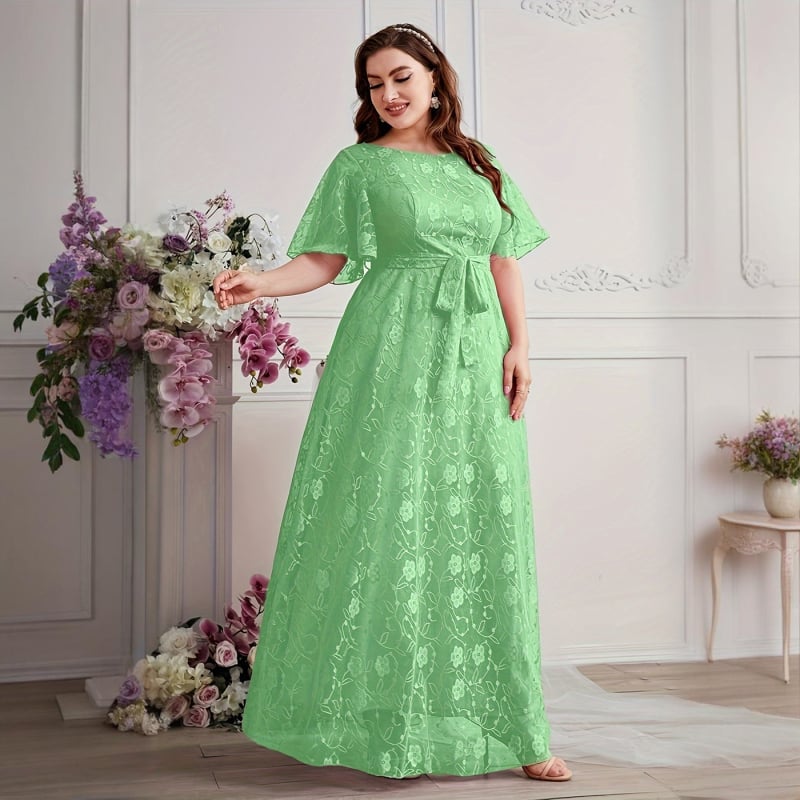 Kleita līgavai, Eiropas un Amerikas stilā, ziedlapiņu raksts šifonā, apļveida kakla izgriezums, garā svārka daļa, 3/4 garuma piedurknēm, elegants stils