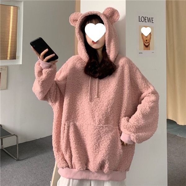 Ženska hoodica velikog formata s kapuljom, fleece podstava, debela za jesen/zimu, korejski stil, širok kroj