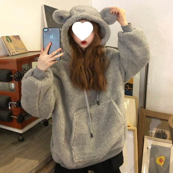 Ženska hoodica velikog formata s kapuljom, fleece podstava, debela za jesen/zimu, korejski stil, širok kroj