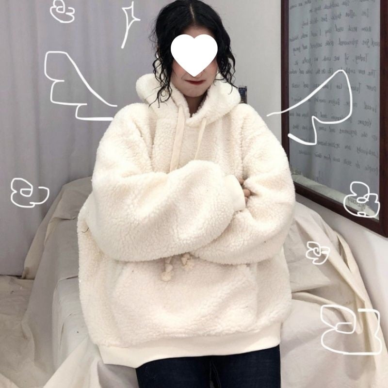 Ženska hoodica velikog formata s kapuljom, fleece podstava, debela za jesen/zimu, korejski stil, širok kroj