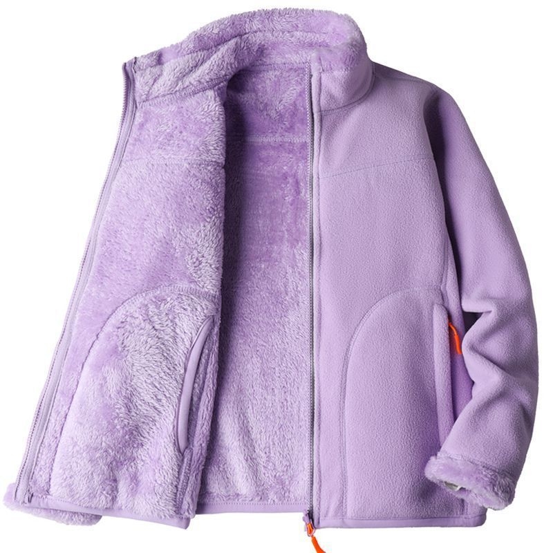 Unisex reversā fleece jaka ar svītrainu kokvilnas audumu un poliestera oderi, kapuce ar noņemamu detaļu