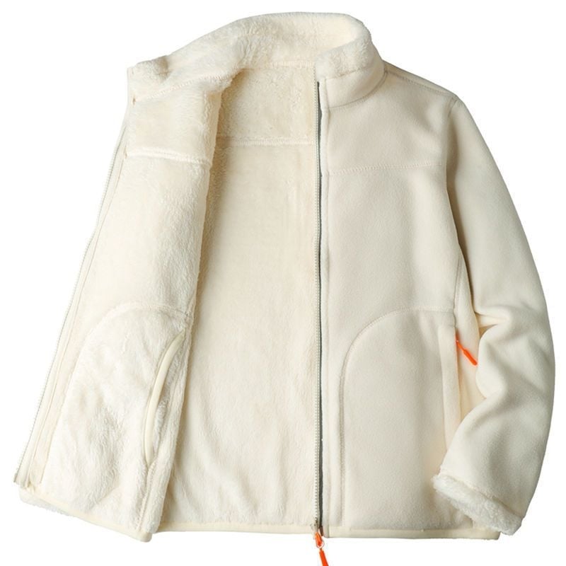 Unisex reversā fleece jaka ar svītrainu kokvilnas audumu un poliestera oderi, kapuce ar noņemamu detaļu