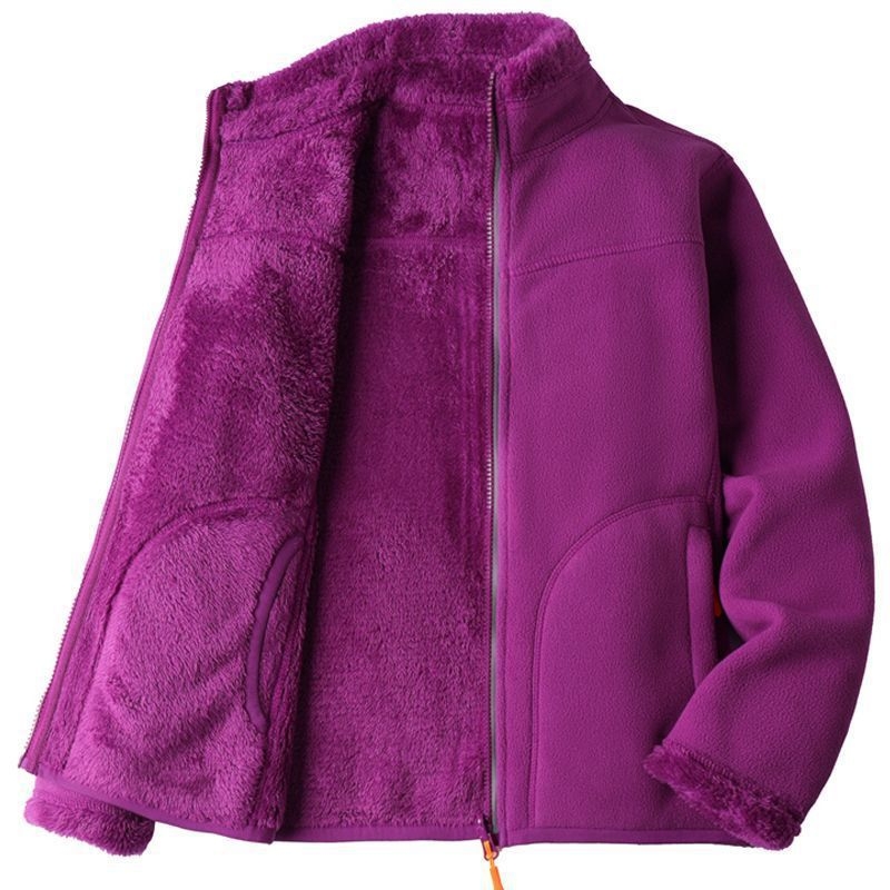 Unisex reversā fleece jaka ar svītrainu kokvilnas audumu un poliestera oderi, kapuce ar noņemamu detaļu