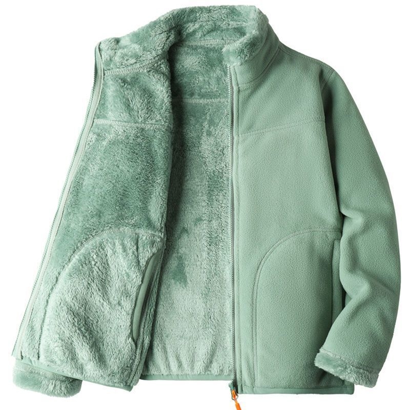 Unisex reversā fleece jaka ar svītrainu kokvilnas audumu un poliestera oderi, kapuce ar noņemamu detaļu