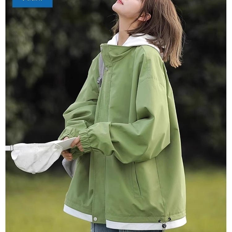 Γυναικείο τζάκετ με ψεύτικο διπλό σχέδιο, Χειμώνας 2025, Chenille-Σπάντεξ, Μονόχρωμο, Χαλαρή γραμμή, Με φερμουάρ, Γιακά πόλο