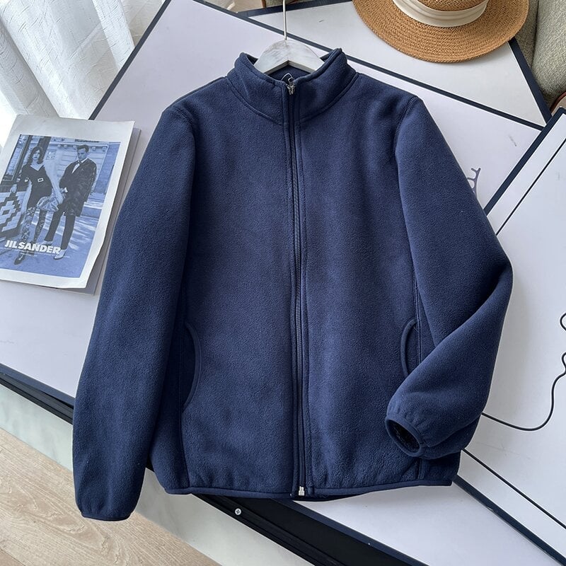 Sieviešu jaka ar stāvošu apkakli, polārfleece audums, kompozītmateriāla izstrāde, rāvējslēdzējs — rudens 2024