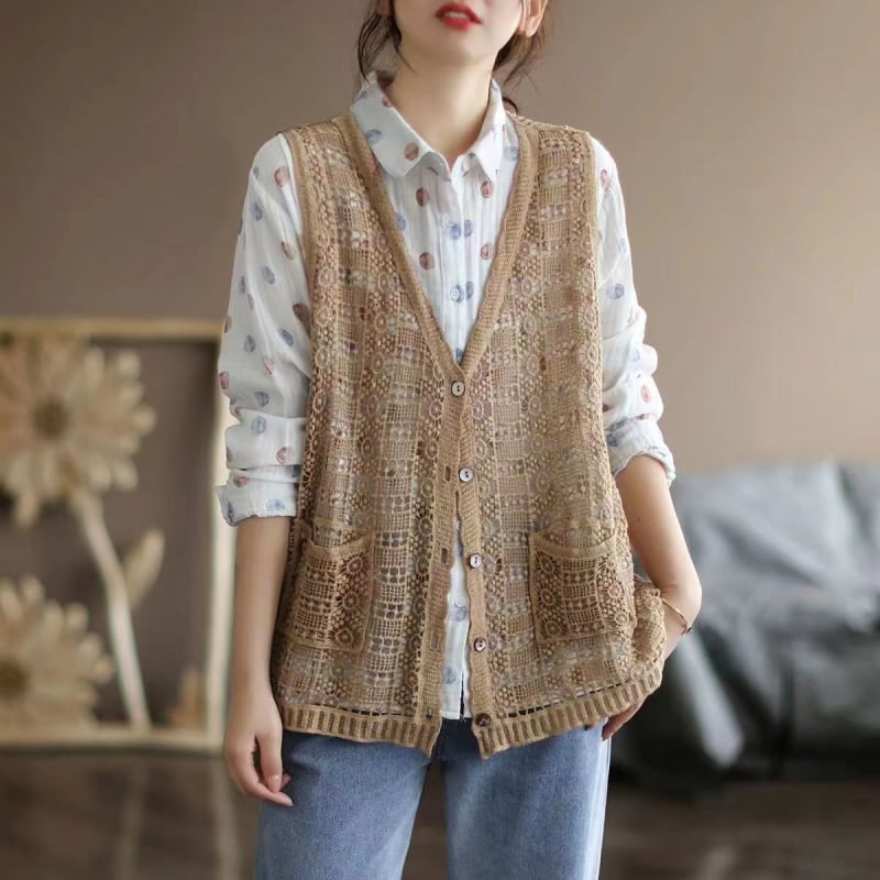 Sieviešu kokvilnas veste ar etno-3D rakstu, V kakla izgriezums, īss garums, pogas vienā rindā