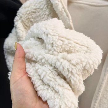 Παλτό με διπλής όψεως πολάρ φλίς και μαλλί προβάτου, κουκούλα, παχύ και ζεστό, κλείσιμο με φερμουάρ; ύφασμα πολυεστέρα