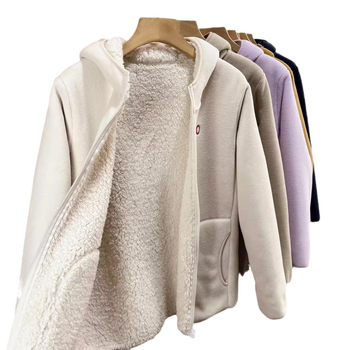 Παλτό με διπλής όψεως πολάρ φλίς και μαλλί προβάτου, κουκούλα, παχύ και ζεστό, κλείσιμο με φερμουάρ; ύφασμα πολυεστέρα