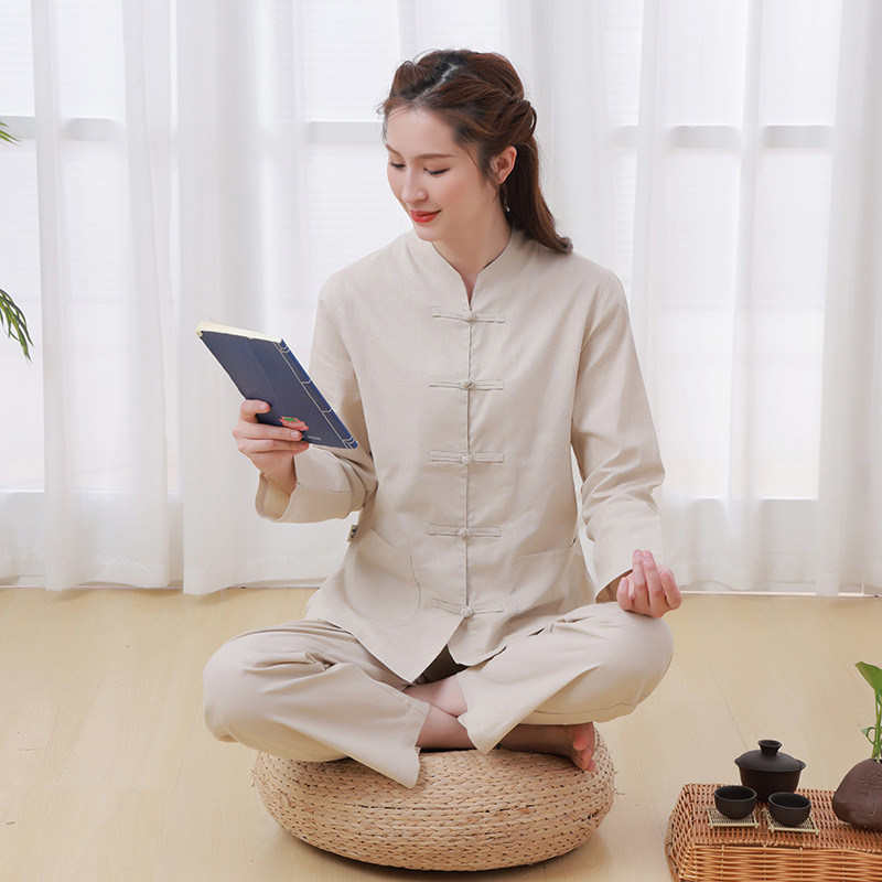 Unisex Zen meditacijski set odjeće u Tang stilu, pamuk, 90–95% pamuka, naborana tekstura