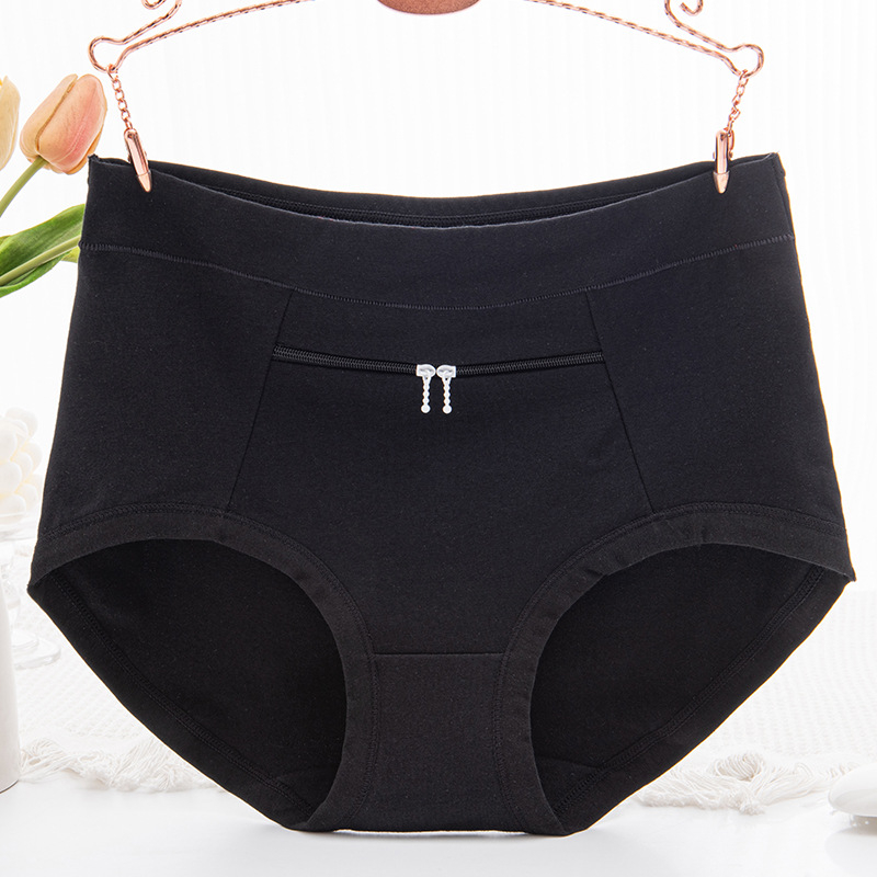 Sieviešu kokvilnas biksītes ar lielu kabatu un rāvējslēdzēju, augsta josta, adīta apakšveļa ar kokvilnas odere