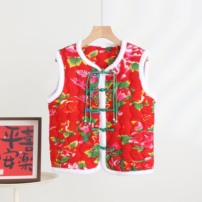 Veste ar ziedu rakstu, mākslinieciska vintage stils, V-dekolts, brīvs piegriezums, galvenais audums: poliesters 70–80%, pildījums no imitētā zīda kokvilnas