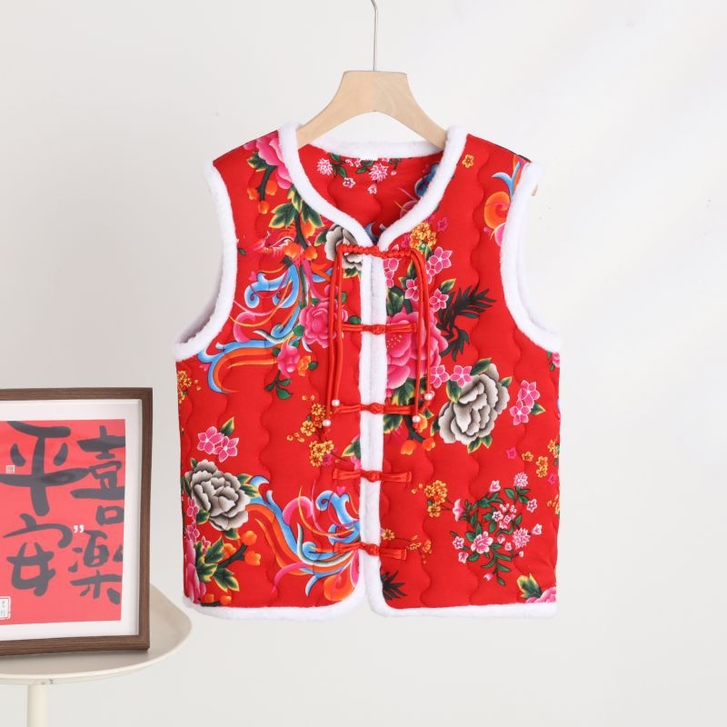 Veste ar ziedu rakstu, mākslinieciska vintage stils, V-dekolts, brīvs piegriezums, galvenais audums: poliesters 70–80%, pildījums no imitētā zīda kokvilnas