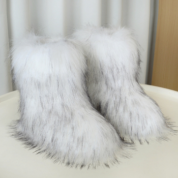 Ženske plišane zimske čizme s protukliznom gumom, topla umjetna krznena iznutra, srednja visina, okrugli vrh