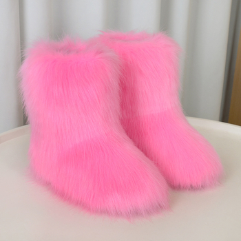 Ženske plišane zimske čizme s protukliznom gumom, topla umjetna krznena iznutra, srednja visina, okrugli vrh