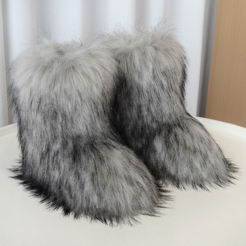 Ženske plišane zimske čizme s protukliznom gumom, topla umjetna krznena iznutra, srednja visina, okrugli vrh