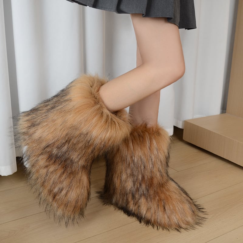 Ženske plišane zimske čizme s protukliznom gumom, topla umjetna krznena iznutra, srednja visina, okrugli vrh