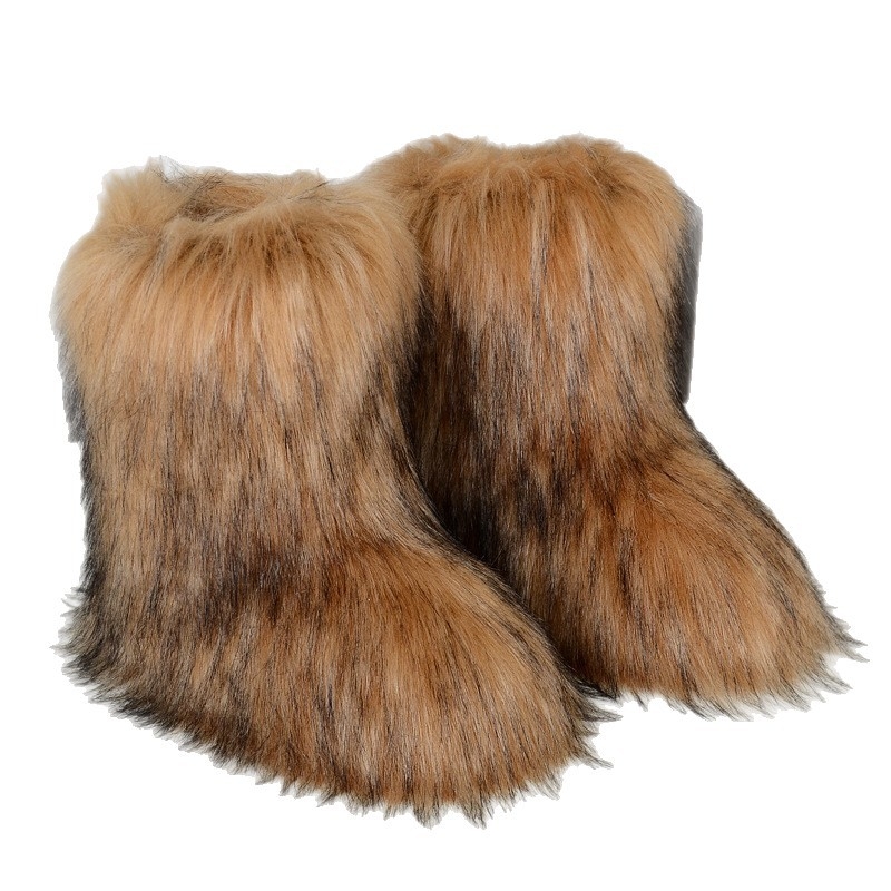 Ženske plišane zimske čizme s protukliznom gumom, topla umjetna krznena iznutra, srednja visina, okrugli vrh