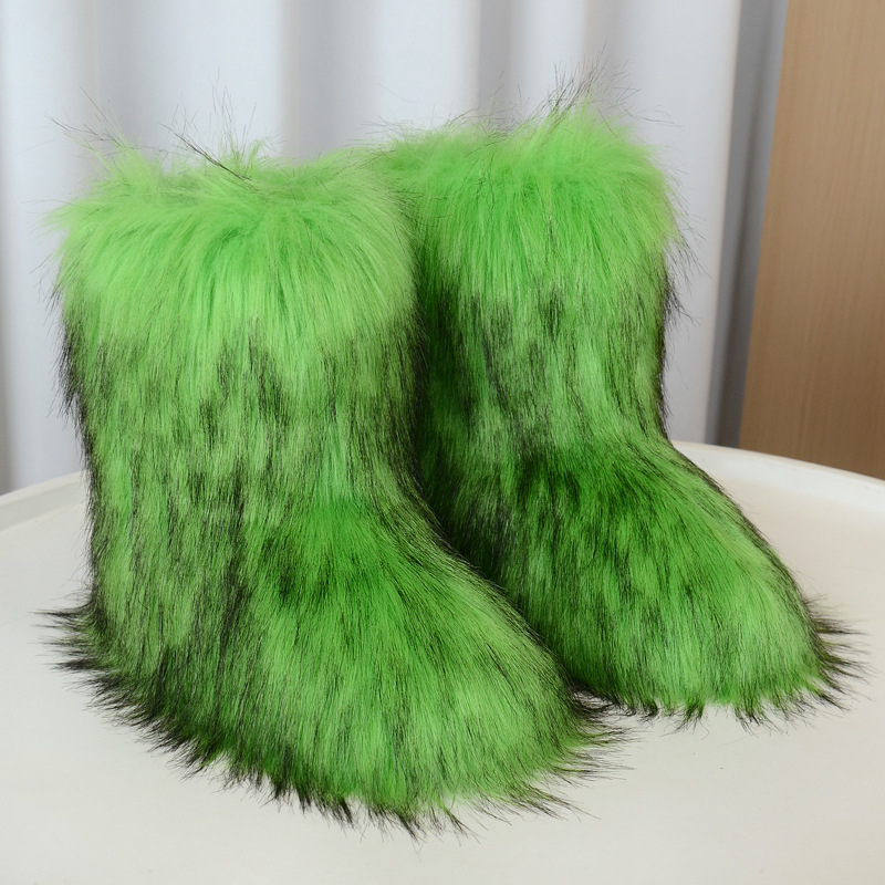 Ženske plišane zimske čizme s protukliznom gumom, topla umjetna krznena iznutra, srednja visina, okrugli vrh