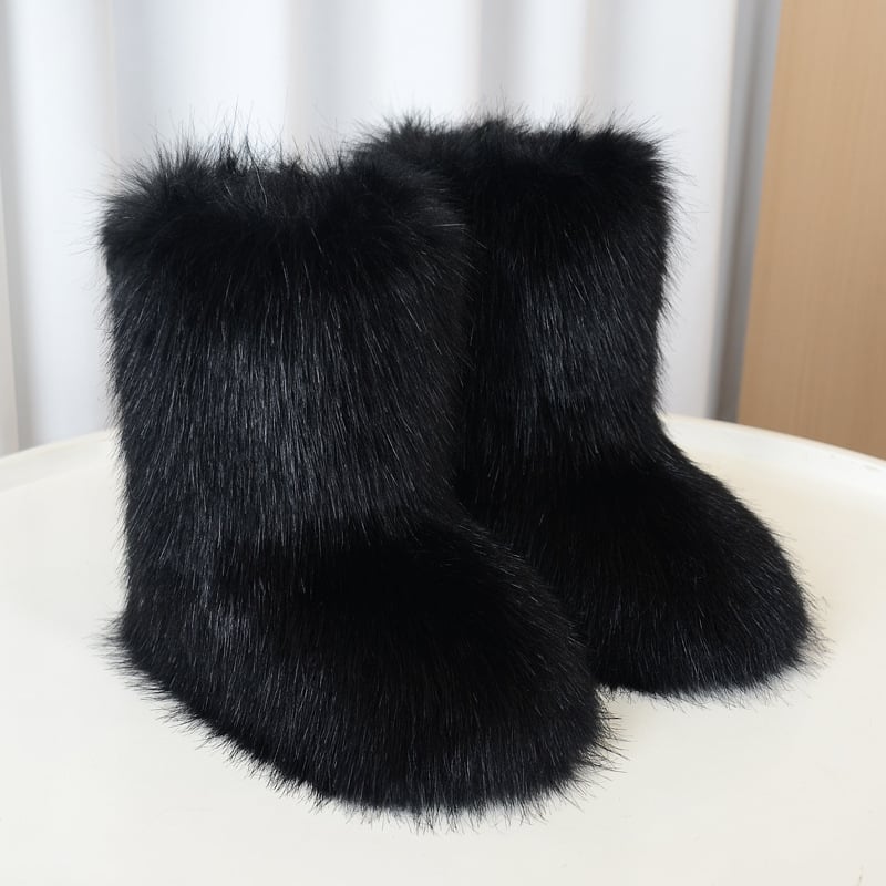 Ženske plišane zimske čizme s protukliznom gumom, topla umjetna krznena iznutra, srednja visina, okrugli vrh