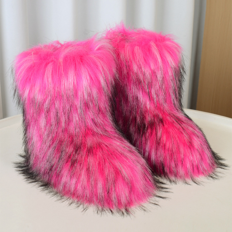 Ženske plišane zimske čizme s protukliznom gumom, topla umjetna krznena iznutra, srednja visina, okrugli vrh