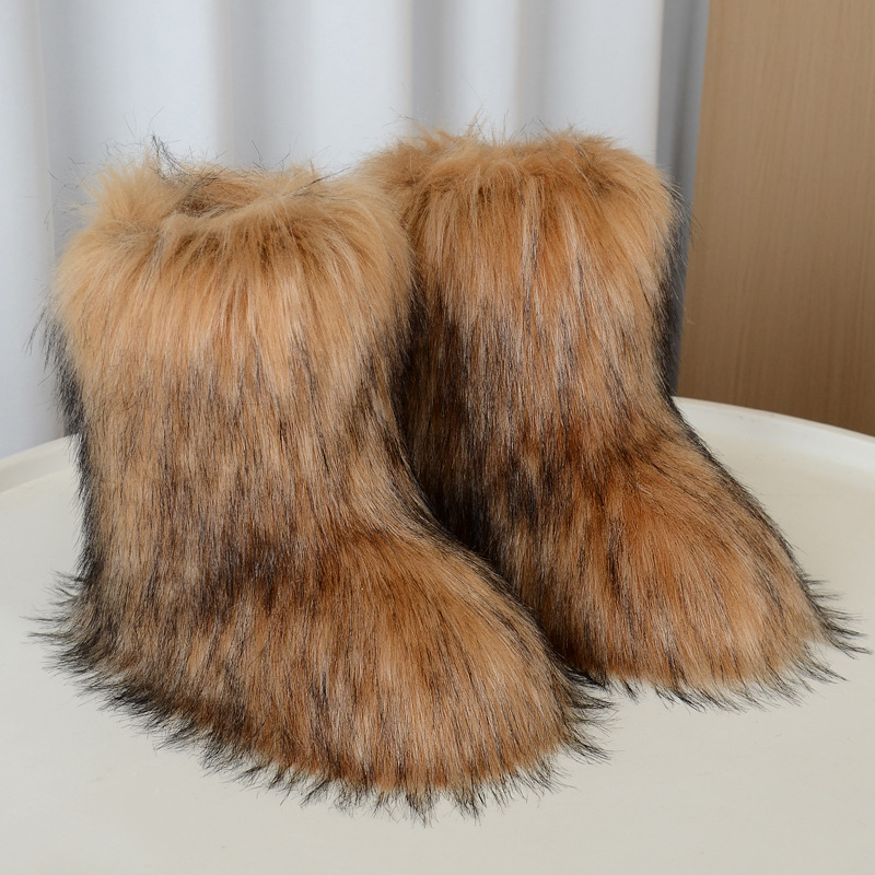 Ženske plišane zimske čizme s protukliznom gumom, topla umjetna krznena iznutra, srednja visina, okrugli vrh