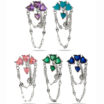 Henson Unisex nakit za pupak od nehrđajućeg čelika – srce sa cirkonom, lanac