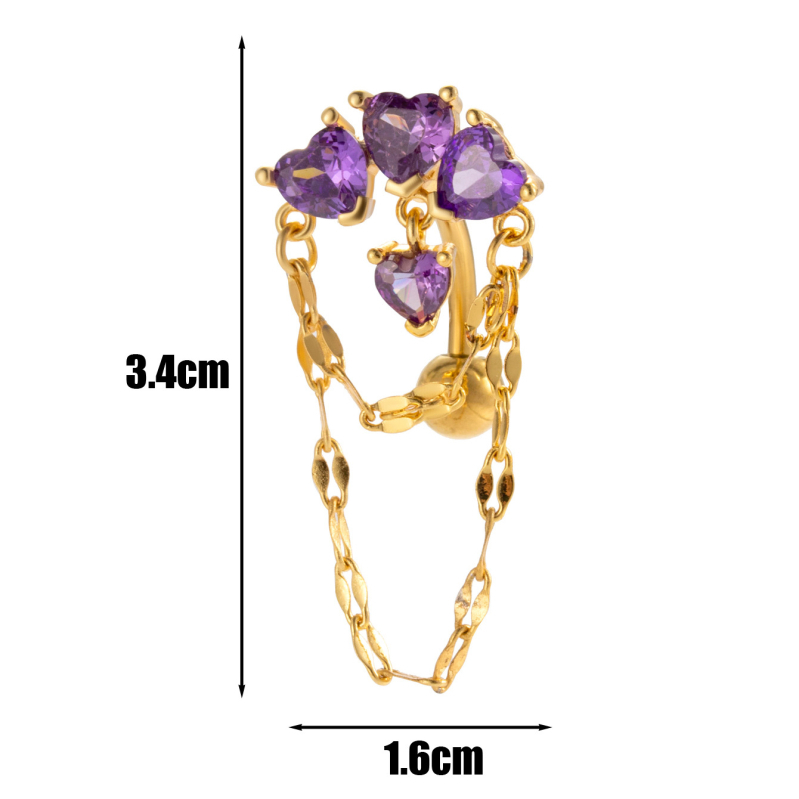 Henson Unisex nakit za pupak od nehrđajućeg čelika – srce sa cirkonom, lanac