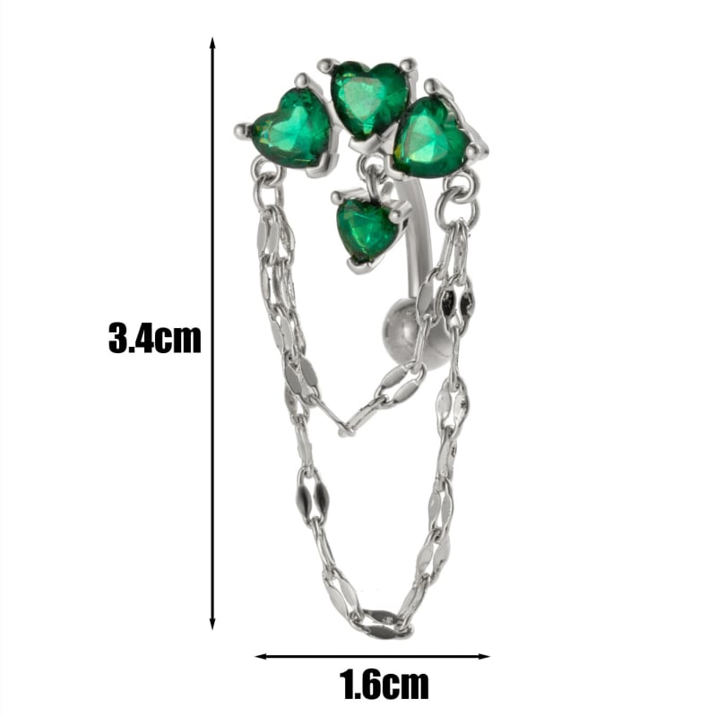 Henson Unisex nakit za pupak od nehrđajućeg čelika – srce sa cirkonom, lanac