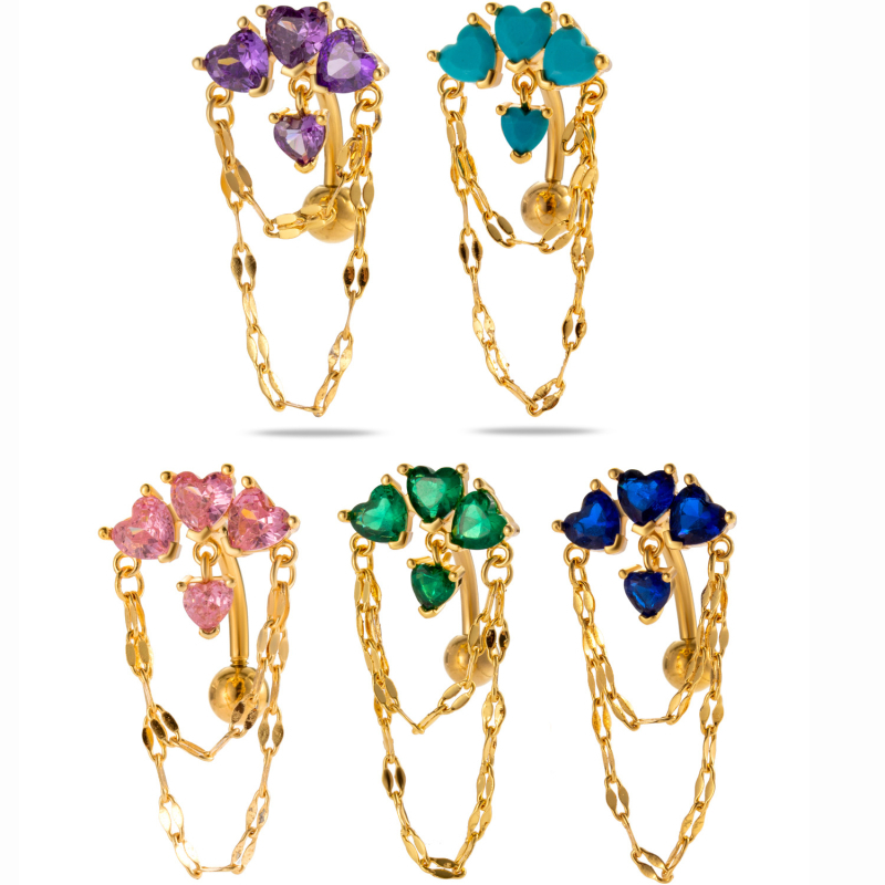 Henson Unisex nakit za pupak od nehrđajućeg čelika – srce sa cirkonom, lanac