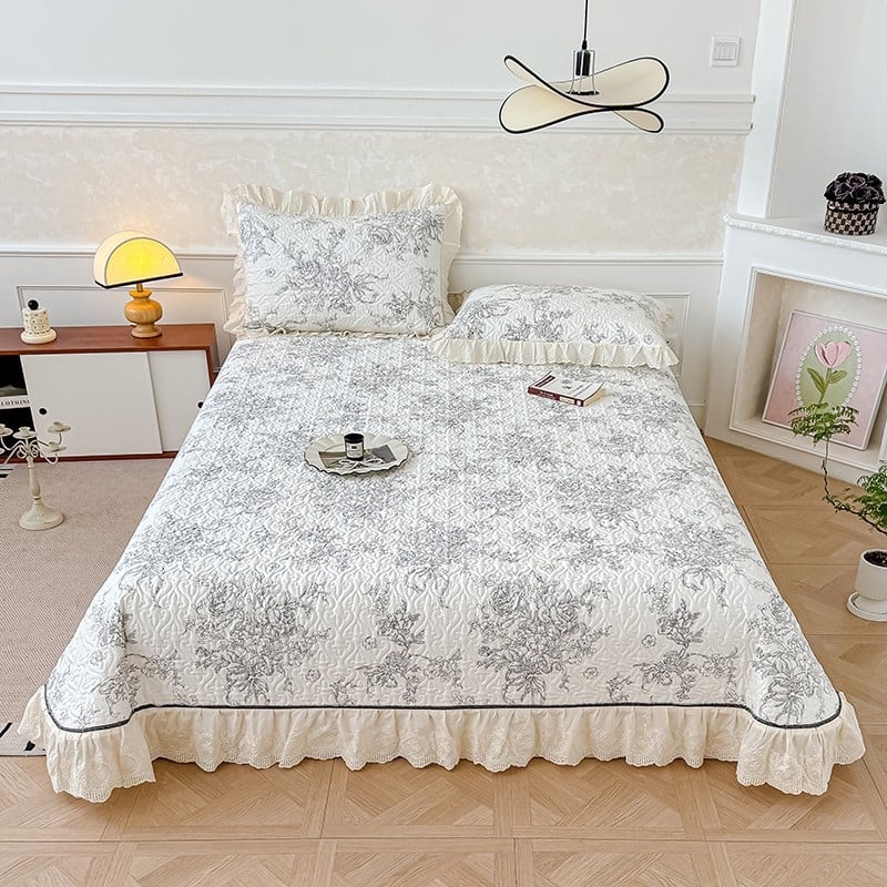 Set de pat din bumbac, din patru piese, cu model plante și flori, stil minimalist, greutate 4000–4500 g/m²