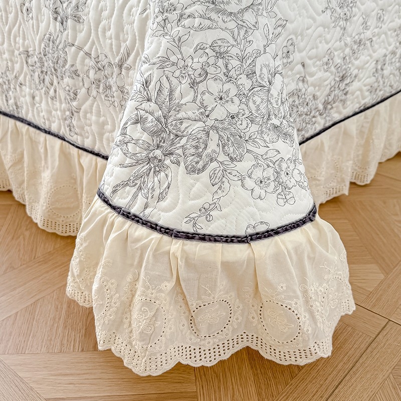 Set de pat din bumbac, din patru piese, cu model plante și flori, stil minimalist, greutate 4000–4500 g/m²
