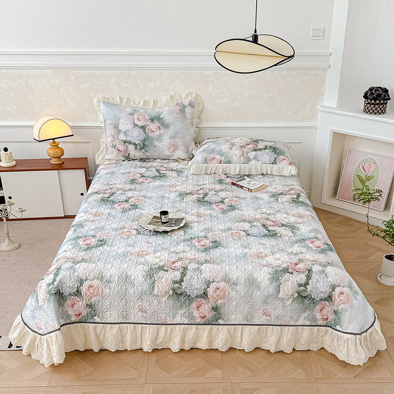 Set de pat din bumbac, din patru piese, cu model plante și flori, stil minimalist, greutate 4000–4500 g/m²