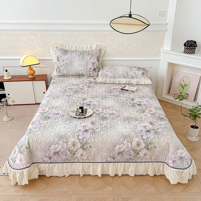 Set de pat din bumbac, din patru piese, cu model plante și flori, stil minimalist, greutate 4000–4500 g/m²